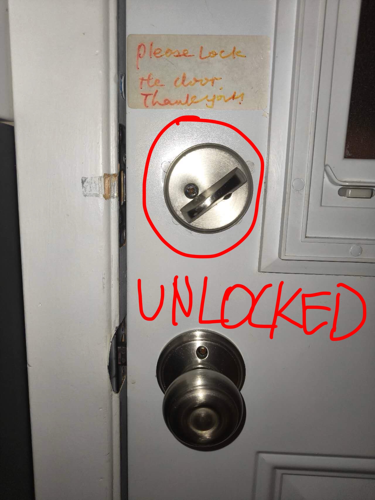 This is the door lock when it's unlocked