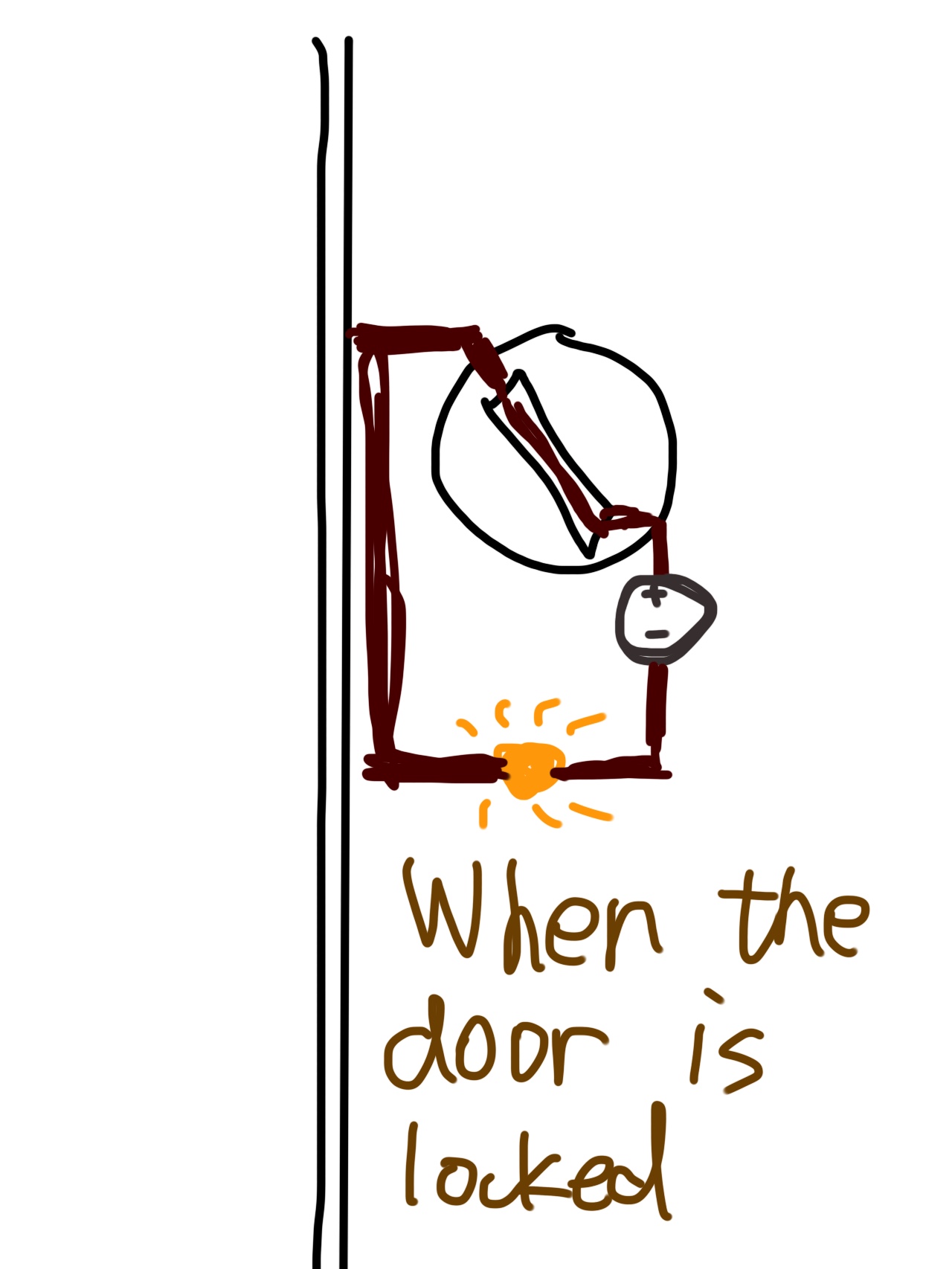 When the door is locked, the circuit is connected, the light is on