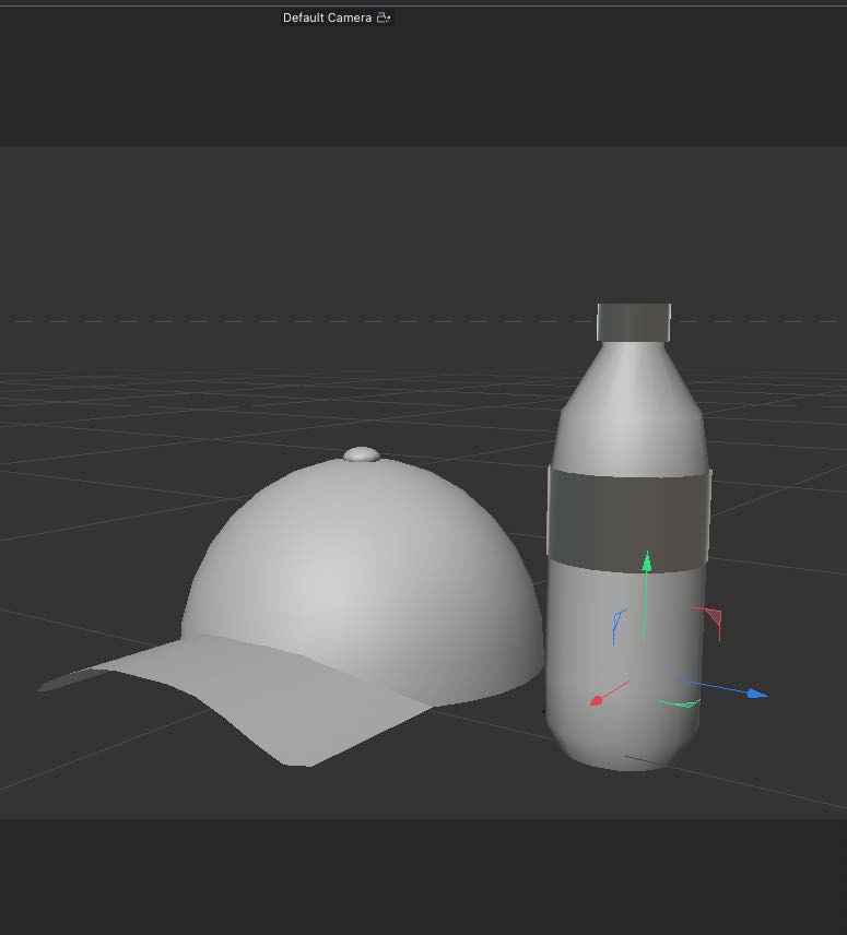 This is a screenshot of a hat model and a bottle of water model